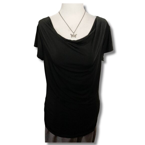 TOWN & COUNTRY Black cowl neck short-sleeve top ~ Stretchy MEDIUM LARGE shirt - Picture 1 of 13